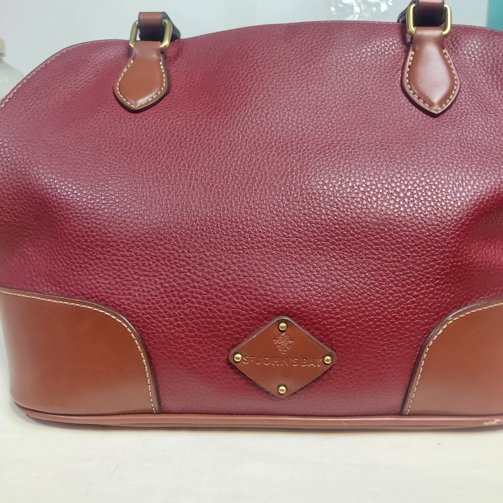 St. John's Bay Satchel Purse Handbag Top‎ Handle Maroon Brown Leather Trim READ!